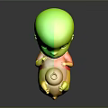 White Baby Figure In Curled Posture With Purple Abdomen On Dark Reflective Surface