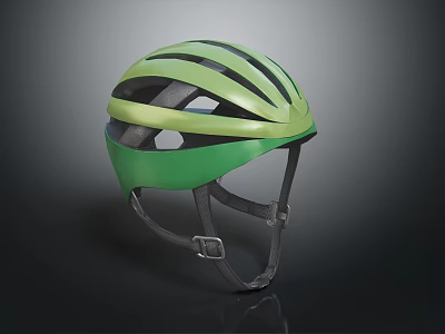 Green And Black Striped Cycling Helmet With Ventilated Structure And Sleek Design 3d model