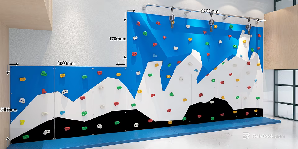 Kindergarten Indoor Climbing Wall With Colorful Holds Blue And White Safe Play Area For Kids 3d model 