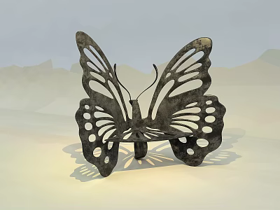 Butterfly Shaped Metal Public Chair With Artistic Openwork Design For Outdoor Use 3d model