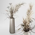 Natural Minimalist Decorative Ornament Set With Cement Vases Dried Flowers Grass Wheat Ears