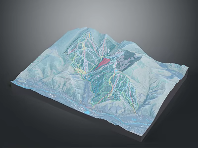 Modern 3D Terrain Model Featuring Mountain Landscape and Red Path Indicators 3d model