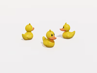 Three Cute Yellow Rubber Ducks On White Background For Decoration 3d model