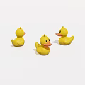 Three Cute Yellow Rubber Ducks On White Background For Decoration 3d model