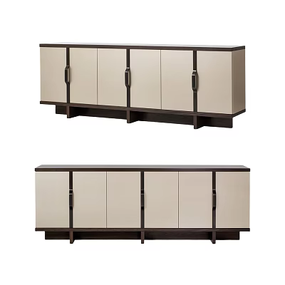 Modern TV Stand With Beige And Dark Brown Cabinet Doors For Living Room 3d model