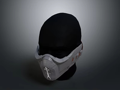 Tactical Weapon Mask With Gray Design On Black Head Model For Combat Gear 3d model