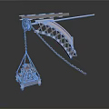 Ancient Siege Weapon Metal Structure With Chain Support Frame And Basket