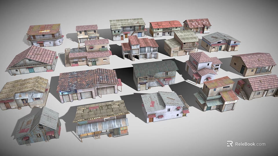 Various Small Building Models With Red Gray Tiles White Red Brown Exteriors Single Multi Story 3d model 