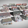 Various Small Building Models With Red Gray Tiles White Red Brown Exteriors Single Multi Story