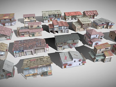 Various Small Building Models With Red Gray Tiles White Red Brown Exteriors Single Multi Story 3d model