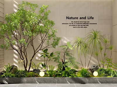 Indoor Landscape Interior Design With Various Green Plants Trees Ferns And Round Lights 3d model