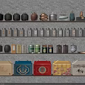 Decorative Ornament Combinations On Multiple Shelves With Colorful Jars And Patterned Boxes 3d model