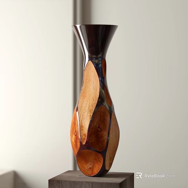 Ceramic Vase with Unique Dark Brown and Wooden Texture Pattern for Modern Home Decor 3d model 