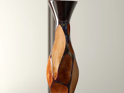 Ceramic Vase with Unique Dark Brown and Wooden Texture Pattern for Modern Home Decor 3d model