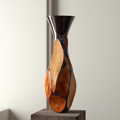 Ceramic Vase with Unique Dark Brown and Wooden Texture Pattern for Modern Home Decor 3d model