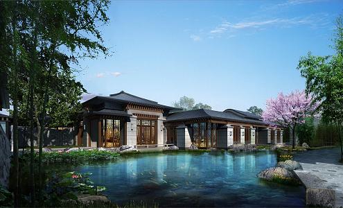 New Chinese Hotel Homestay Landscape 3d model