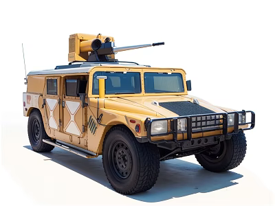 Yellow Off Road Utility Vehicle With Armored Body And Roof Mounted Equipment 3d model