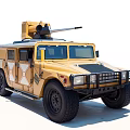 Yellow Off Road Utility Vehicle With Armored Body And Roof Mounted Equipment
