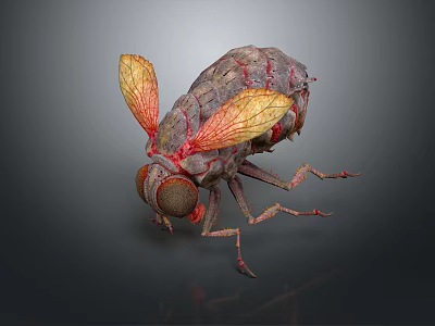 Game Movie Insect Character 3D Render With Red Body Yellow Wings And Big Eyes 3d model
