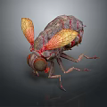 Game Movie Insect Character 3D Render With Red Body Yellow Wings And Big Eyes