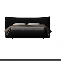 Modern Upholstered Double Bed with Black Headboard White Mattress White Pillows and Light Brown Blanket