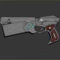 Futuristic Sci Fi Weapon Pistol With Metallic Body Red Grip And Glowing Elements 3d model