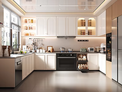 Modern Kitchen Interior With White Cabinets Island Counter And Natural Light 3d model
