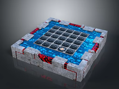 Modern Decorative Square Platform With Gray Stone Border Blue Grid And Red Accents 3d model