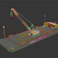 Floating Crane Platform With Yellow Crane And Orange Structure On Water