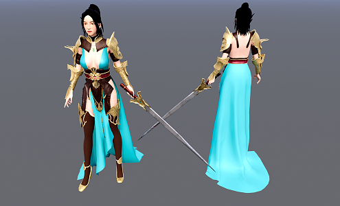 Modern game character female warrior with a sword 3d model