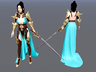 Modern game character female warrior with a sword 3d model