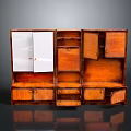 Wooden Storage Cabinet With White Doors Open Shelves Multiple Drawers And Storage Spaces