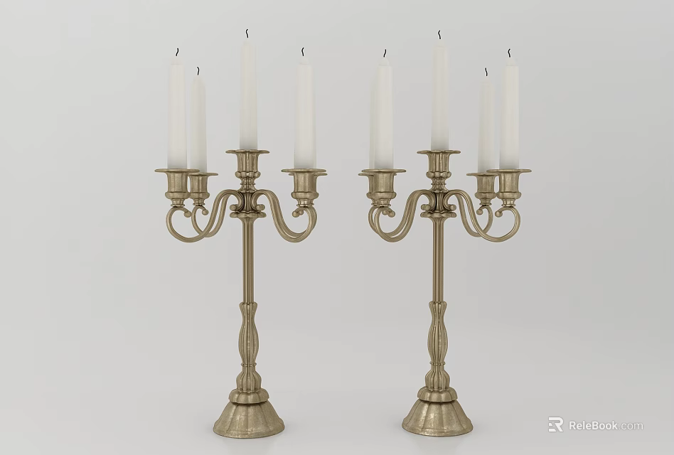 Pair of Vintage Brass Candelabra with Multiple Candle Arms and Classic Design 3d model 