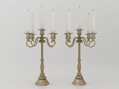 Pair of Vintage Brass Candelabra with Multiple Candle Arms and Classic Design 3d model