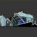 Abstract 3D Art Installation With Geometric Shapes Transparent Panels And Human Figures