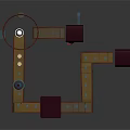 Wooden Structure Layout Design With Blue Objects Dark Blocks And Circular Platform