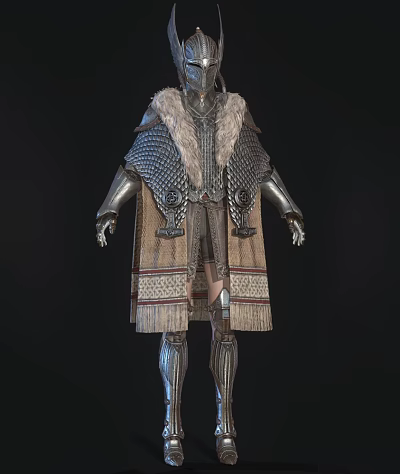 Game Movie Character In Detailed Metallic Armor Fur Cape And Fringed Tunic 3d model Game Movie Character In Detailed Metallic Armor Fur Cape And Fringed Tunic 3d model