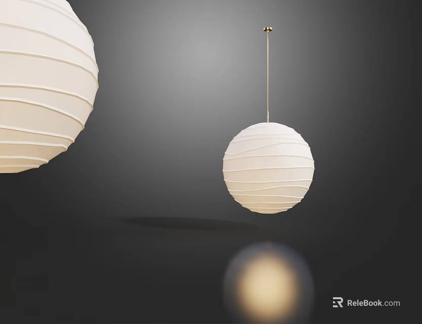 White Spherical Pleated Chandelier with Soft Light Hanging in Dark Background 3d model 
