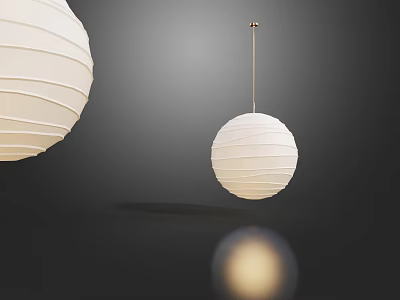 White Spherical Pleated Chandelier with Soft Light Hanging in Dark Background 3d model