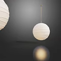 White Spherical Pleated Chandelier with Soft Light Hanging in Dark Background