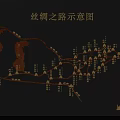 Ancient Silk Road Historical Map Wall Decor with Golden Route and City Markers