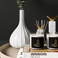 Decorative Ornament Set With White Vase Green Eucalyptus Black Candles Gold Bird And Marble Base