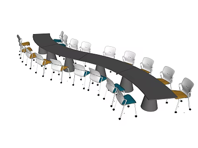 Modern Office Meeting Room Table And Chair Set With Black Table And Multi Colored Chairs 3d model