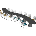 Modern Office Meeting Room Table And Chair Set With Black Table And Multi Colored Chairs