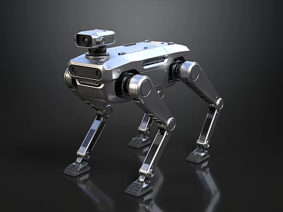 Silver Metallic Quadruped Robot With Mechanical Legs And Camera Design 3d model