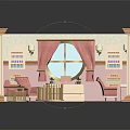Dreamy Pink Salon Interior For Clients With Chairs Mirrors Tables And Bookshelves
