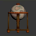Decorative Globe on Wooden Stand with Red Accents and Blue Trim