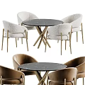 Modern Dining Table Set With Marble Tabletop And Upholstered Chairs Gold Legs