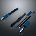 Household Stationery Items Including Blue And Black Writing Tools With Transparent Body