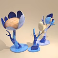 Artistic Flower Shaped Decorative Ornaments With Blue Beige Branch Like Stems And Bases